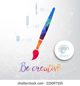 Vector paint brush silhouette made of watercolor, creative icons, watercolor creative concept. Vector concept - creativity and draw. Lettering. quote. Creative artist's tool. Paint brush icon vector