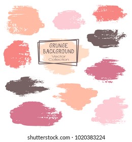 Vector paint brush spots, hand painted backgrounds, set of watercolor dabs, ink splashes design. Brush stroke rough painted elements, splats, stains. Banner, tag or label watercolor backgrounds band.