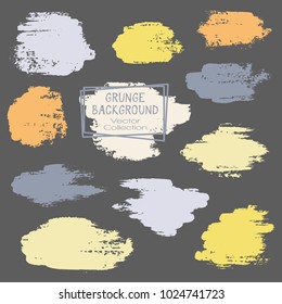 Vector paint brush spots, hand painted backgrounds, set of watercolor dabs, ink splashes design. Brush stroke rough painted elements, splats, stains. Banner, tag or label watercolor backgrounds band.
