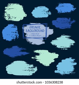Vector paint brush spots, hand painted backgrounds, set of watercolor dabs, ink splashes design. Brush stroke rough painted elements, splats, stains. Banner, tag or label watercolor backgrounds band.