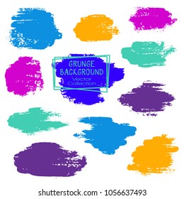 Vector paint brush spots, hand painted backgrounds, set of watercolor dabs, ink splashes design. Brush stroke rough painted elements, splats, stains. Banner, tag or label watercolor backgrounds band.
