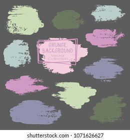 Vector paint brush spots, hand painted backgrounds, set of watercolor dabs, ink splashes design. Brush stroke rough painted elements, splats, stains. Banner, tag or label watercolor backgrounds band.