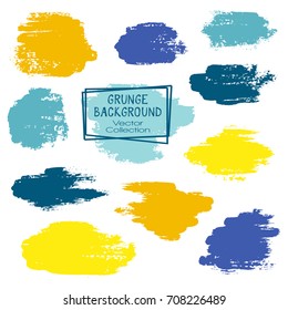 Vector paint brush spots, hand painted backgrounds, set of watercolor dabs, ink splashes design. Brush stroke rough painted elements, splats, stains. Banner, tag or label watercolor backgrounds band.