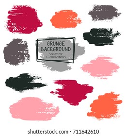 Vector paint brush spots, hand painted backgrounds, set of watercolor dabs, ink splashes design. Brush stroke rough painted elements, splats, stains. Banner, tag or label watercolor backgrounds band.