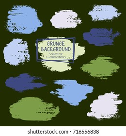 Vector paint brush spots, hand painted backgrounds, set of watercolor dabs, ink splashes design. Brush stroke rough painted elements, splats, stains.