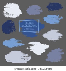 Vector paint brush spots, hand painted backgrounds, set of watercolor dabs, ink splashes design. Brush stroke rough painted elements, splats, stains. Banner, tag or label watercolor backgrounds band.