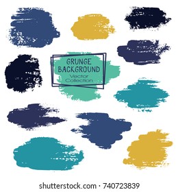 Vector paint brush spots, hand painted backgrounds, set of watercolor dabs, ink splashes design. Brush stroke rough painted elements, splats, stains. Banner, tag or label watercolor backgrounds band.