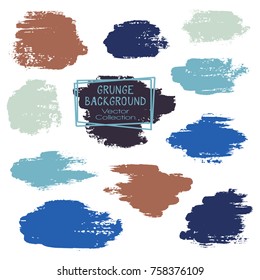 Vector paint brush spots, hand painted backgrounds, set of watercolor dabs, ink splashes design. Brush stroke rough painted elements, splats, stains. Banner, tag or label watercolor backgrounds band.