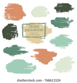 Vector paint brush spots, hand painted backgrounds, set of watercolor dabs, ink splashes design. Brush stroke rough painted elements, splats, stains. Banner, tag or label watercolor backgrounds band.