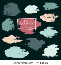 Vector paint brush spots, hand painted backgrounds, set of watercolor dabs, ink splashes design. Brush stroke rough painted elements, splats, stains. Banner, tag or label watercolor backgrounds band.