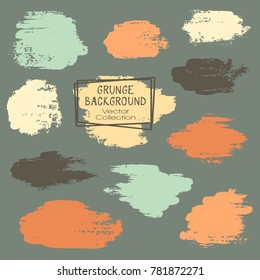 Vector paint brush spots, hand painted backgrounds, set of watercolor dabs, ink splashes design. Brush stroke rough painted elements, splats, stains. Banner, tag or label watercolor backgrounds band.