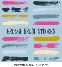 Vector paint brush spots, highlighter lines or felt-tip pen marker horizontal blobs. Marker pen or brushstrokes and dashes. Ink smudge abstract shape stains and smear set with painted texture.