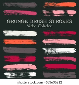 Vector paint brush spots, highlighter lines or felt-tip pen marker horizontal blobs. Marker pen or brushstrokes and dashes. Ink smudge abstract shape stains and smear set.