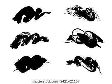 Image vectorielle trait de pinceau, éclaboussures d'encre et ensemble d'éléments de design artistique. Splash de texture à l'aquarelle sale. Barrage de dessin humoristique.