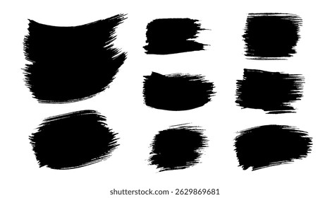 Vector Paint Brush Stroke Shapes Set. Grunge Watercolor Frame Backgrounds. Ink Splash, Grunge Line, Design Elements. Social Media Banner. Watercolor Splash, Black Silhouette, Torn Paper.