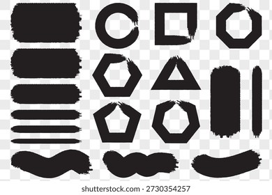 Conjunto de Formas de trazo de pincel de pintura de Vector. Fondos de marco de acuarela Grunge. Salpicadura de tinta, línea Grunge, Elementos de diseño. Anuncio de medios sociales. Salpicadura de la acuarela, silueta negra, papel rasgado.