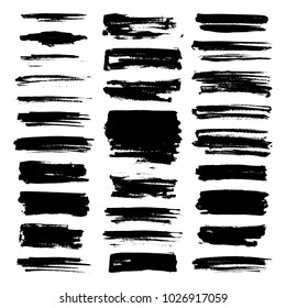 vector paint brush strokes, collection of grungy design elements. black, isolated on white background.