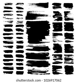 vector paint brush strokes, collection of grungy design elements. black, isolated on white background.