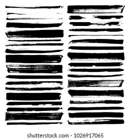 vector paint brush strokes, collection of grungy design elements. black, isolated on white background.