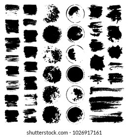vector paint brush strokes, collection of grungy design elements. black, isolated on white background.
