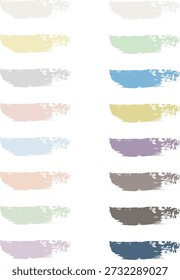 Traços de pincel de pintura vetorial definidos em dezesseis cores pastel e sombra macias para design de arte