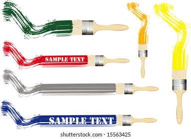 vector paint brushes with six different colors