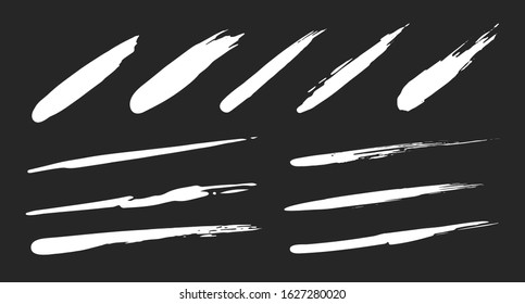 Vector paint comets and asteroids set. Brush ink strokes. Dirty paintbrush lines. Chinese rough box shapes. Torn sparkles. Distressed banner.