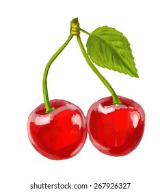 vector paint hand drawn picture of red cherry