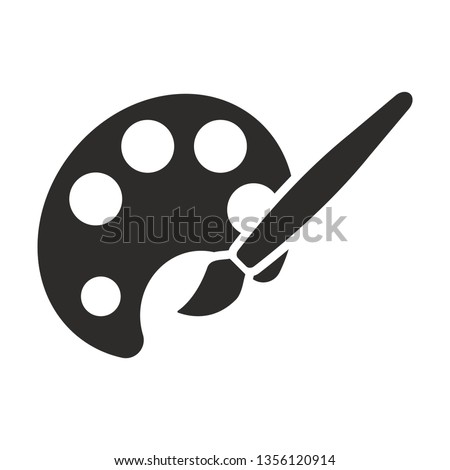 Vector paint palette and brush icon. Artist tool monochrome flat symbol isolated. Paint palette sign, logo illustration.