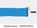 Vector paint roller. Paint roller png. Tool for wall painting, drawing. Blue paint roller with paint png. Construction Materials.