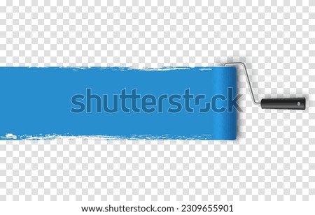 Vector paint roller. Paint roller png. Tool for wall painting, drawing. Blue paint roller with paint png. Construction Materials.