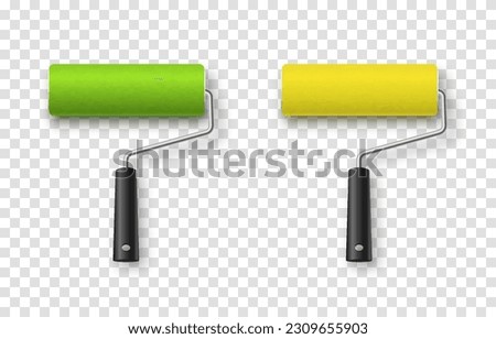 Vector paint roller. Paint roller png. Tool for wall painting, drawing. Multi-colored paint rollers png. Construction Materials.