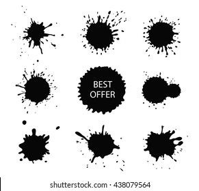 Vector paint splashes.Paint splatters set.Hand drawn splashes.