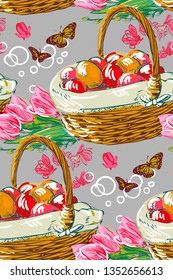vector paint style design flower colorful basket