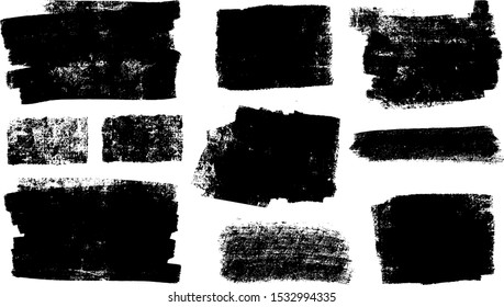 Vector paintbrush set,  brush strokes templates. Grunge design elements for social media. Rectangle text boxes or speech bubbles. Dirty distress texture banners for social networks story and posts. 