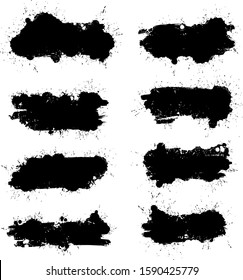 Vektorgrafik-Pinselset, Pinselstriche-Vorlagen. Grunge Design Elemente für soziale Medien. Textfelder oder Sprachblasen neu verlinken. Dirty Not Textur Banner für soziale Netzwerke Geschichte und Beiträge.