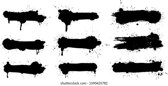 Vector paintbrush set,  brush strokes templates. Grunge design elements for social media. Rectangle text boxes or speech bubbles. Dirty distress texture banners for social networks story and posts.