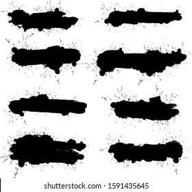 
Vector paintbrush set,  brush strokes templates. Spray painted lines and grunge dots, graffiti drawing strokes. Rectangle text boxes or speech bubbles. Dirty texture banners for social networks story