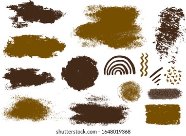 Vector paintbrush set,  brush strokes templates. Spray painted lines and grunge dots, graffiti drawing strokes. Rectangle text boxes or speech bubbles. Dirty texture banners for social networks story