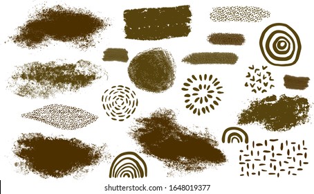 Vector paintbrush set,  brush strokes templates. Spray painted lines and grunge dots, graffiti drawing strokes. Rectangle text boxes or speech bubbles. Dirty texture banners for social networks story