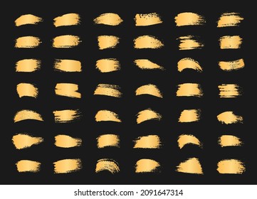 Vector paintbrush set, brush strokes templates. Grunge design elements. Texture of brush stroke drawn with gold ink. Ink splatters.