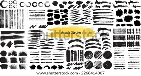 Vector paintbrush set. Brush strokes text boxes. Grunge design elements. Dirty texture banners. Ink splatters. Painted objects.