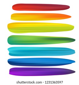Vector paintbrush strokes rainbow color swatches red orange yellow green blue indigo violet oil or acrylic paint texture