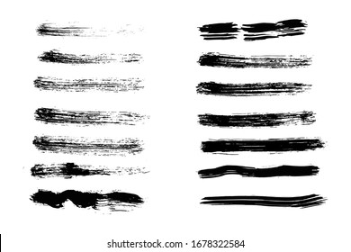 Vector Paintbrush Textures. Charcoal Smears. Black Rough Acrylic Abstract. Paint Brush Strokes Vector.