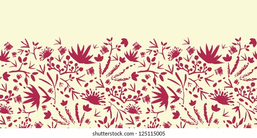 Vector painted abstract flowers and plants horizontal seamless pattern background with hand drawn elements
