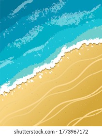 vector painted background of sea sand beach. Sea waves and yellow beach. Bright background for summer banners and advertisements.