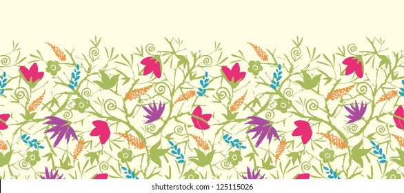 Vector painted blossoming branches horizontal seamless pattern background border with hand drawn elements