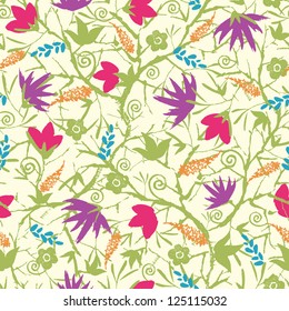 Vector painted blossoming branches seamless pattern background  with hand drawn elements