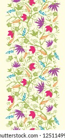 Vector painted blossoming branches vertical seamless pattern background border with hand drawn elements