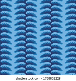 Vector painted blue leaves folk seamless pattern
